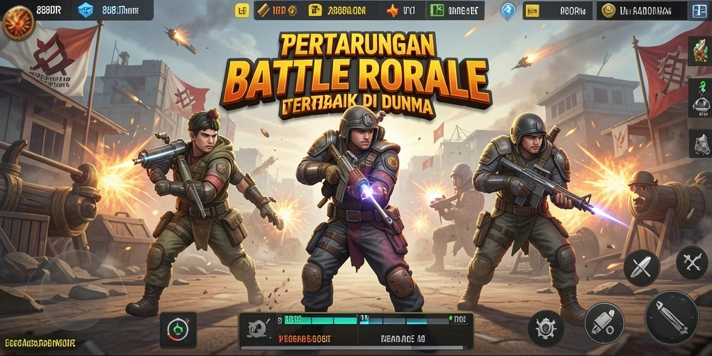 Tangkapan layar permainan 888IDR yang menunjukkan pertempuran seru Battle Royale.