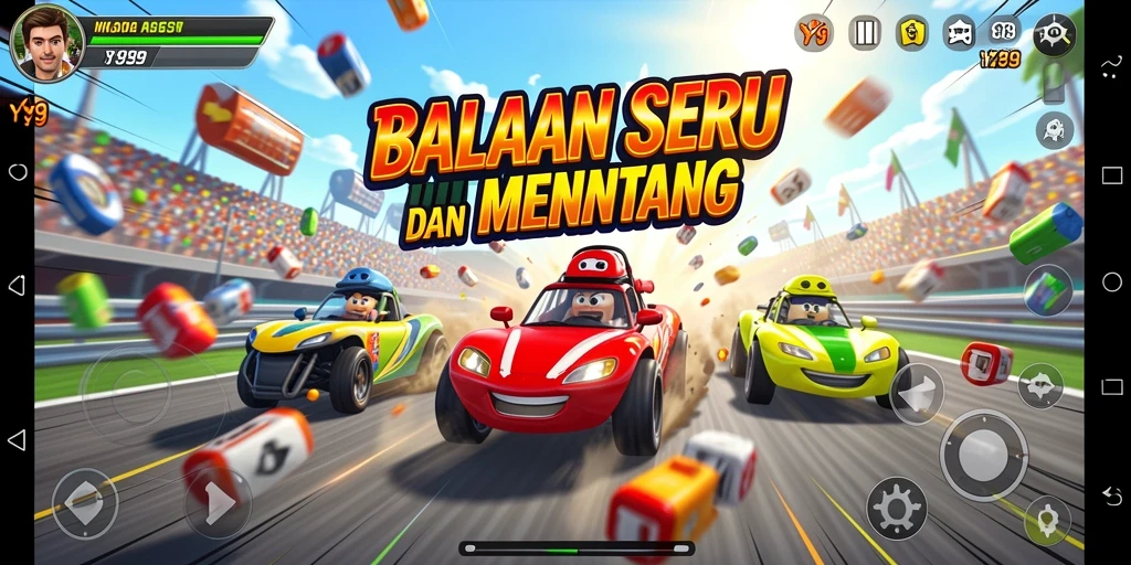 Screenshot Y89 menampilkan aksi balapan yang mendebarkan.